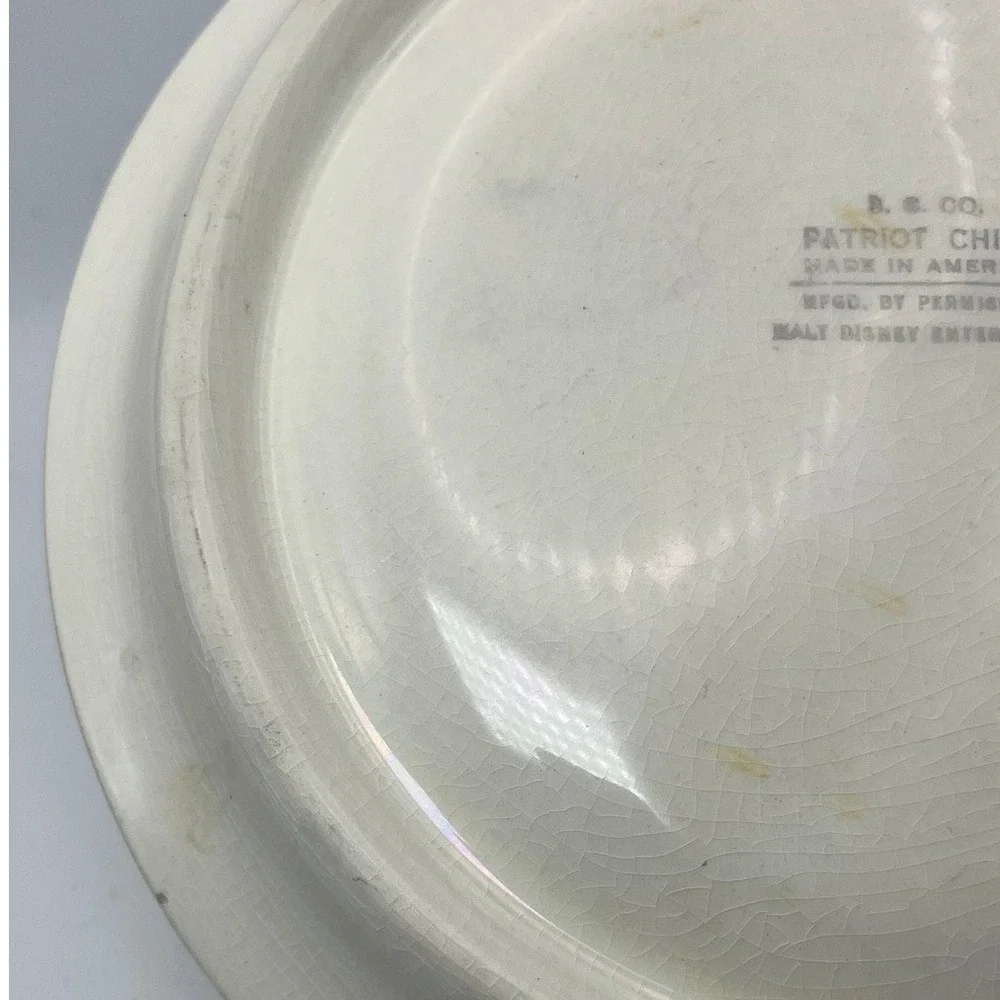 Vintage Walt Disney Mickey Mouse Pluto Divided Plate Patriot China USA 1930s‎
